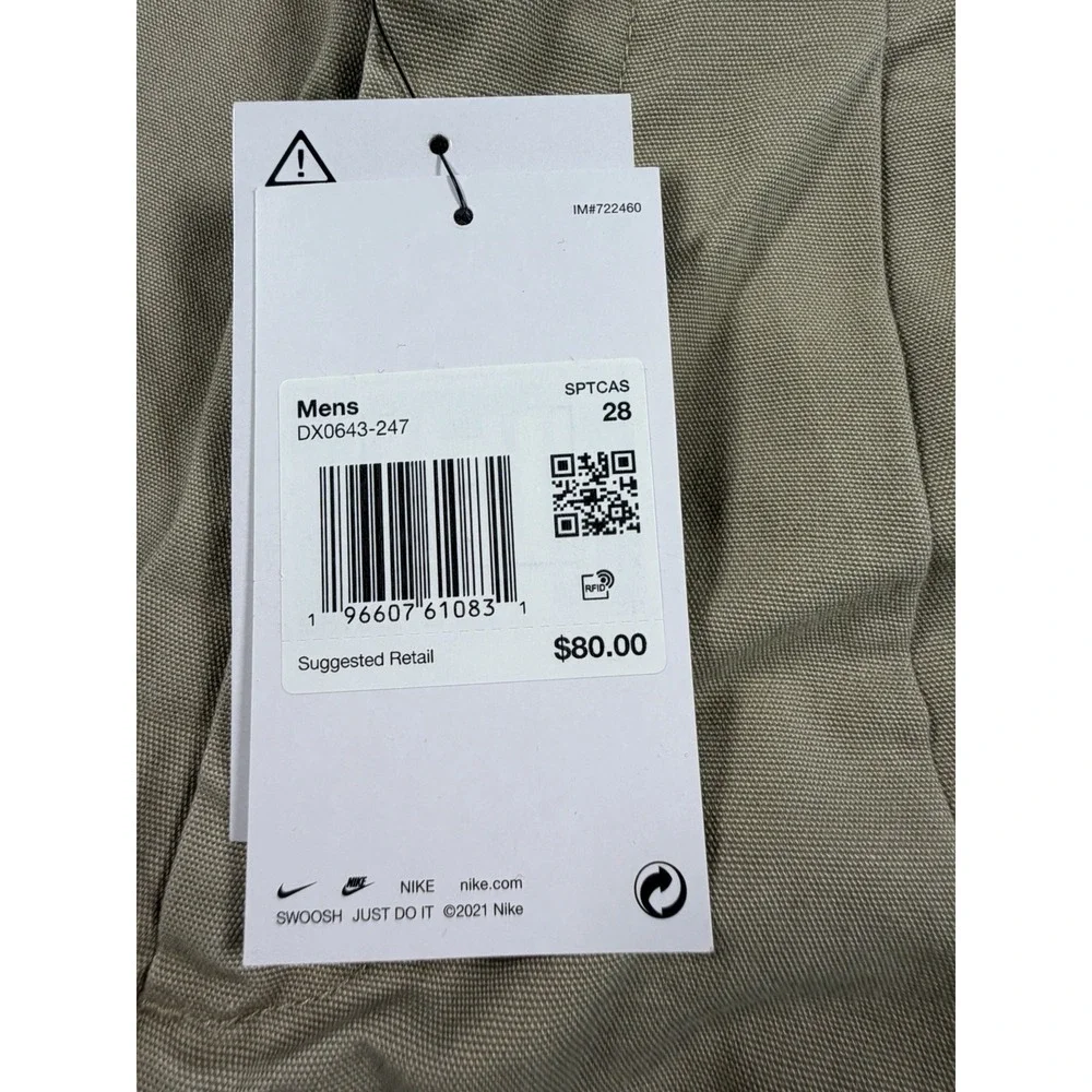 Nike New Men's Size 28 Life Pleated Chino At Knee Shorts Khaki Loose DX0643-247